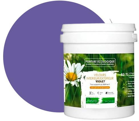 BOX DECO COULEURS Naturfarbe, ökologisch, für den Innenbereich, Außenbereich, Velours-Optik, Natura, 1 l/13 m² [Energieeffizienzklasse A+], Violett