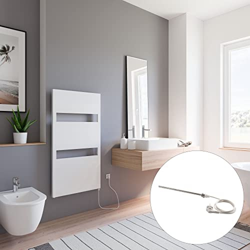 Schulte Handtuchwärmekörper elektrisch Turin, 114 x 60 cm, 600 Watt Leistung, befüllt mit Heizstab 1, Montage rechts, Alpinweiß, Handtuchhalter-Funktion, H113560-E1R-4