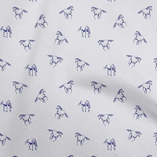 oneOone Viskose - Jersey Blau Stoff Pferd Gewebe Zum Nahen Gedruckt Craft Meterware 60 Zoll breit