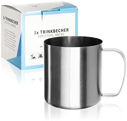 Robin Goods® Tasse à Boire en Acier Inoxydable Argent - Tasse de Haute qualité - Tasse de Camping - incassable et sans BPA (1 pièce - Couleur Argent)
