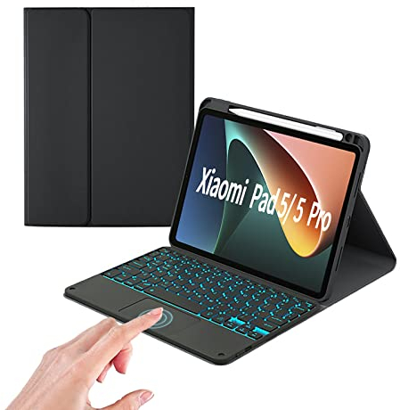 leleyo Keyboard Case for Xiaomi Mi Pad 5/5 Pro Keyboard Trackpad, Backlit, Wireless, Removable, Magnetic for QWERTY (Black)