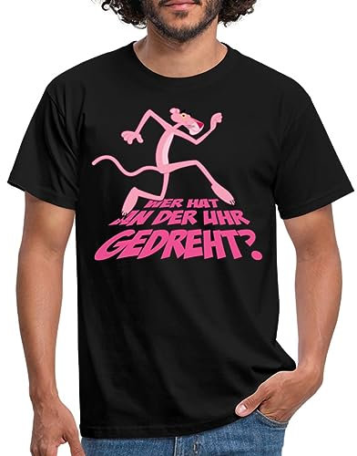 Spreadshirt Pink Panther Wer hat an der Uhr gedreht Lustiger Spruch Männer T-Shirt, 3XL, Schwarz
