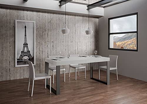 IMAGO FACTORY Tekna Ausziehtisch Tischplatte Weiß Esche 90 x 160 cm, ausziehbar bis 264 cm, Metallrahmen anthrazit