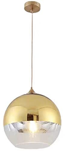 Euone_Clothes Suspension Luminaire avec Abat-jour Boule en Verre Semi-plaqué, Lampe Suspendue de Plafond Moderne, Lustre de Chambre de Salle à manger de Cuisine (Or, 30cm)