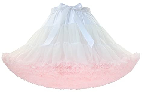 PhilaeEC Damen Petticoat Tüllrock Kurz Tutu Ballett Ballkleid Unterrock Underskirt Crinoline, Länge 40cm, Taille 55-95cm(Weiß + Rosa)