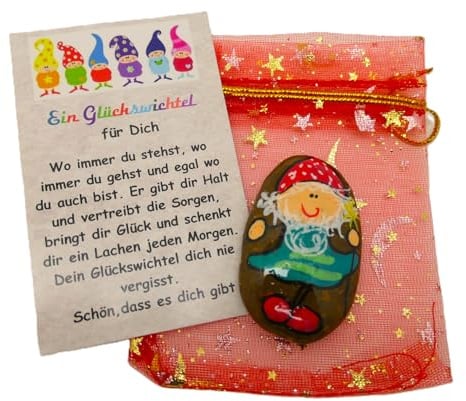 Andys Steinwelt® Wichtel Geschenk mit Namen personalisierbar, ca. 4 cm | Handschmeichler Stein, Glücksstein handbemalt für Kinder & Erwachsene , Glücksbringer für Prüfung, Geburtstag Tischdeko
