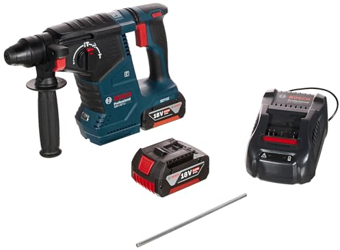 Bosch Professional GBH 187-LI - Martello perforatore a batteria (18 Volt, 2 batterie da 5,0 Ah, caricabatterie, 2,4 J, diametro del foro nel calcestruzzo, 24 mm, valigetta in plastica)
