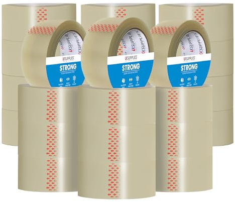UK SUPPLIES LIMITED 24 Rolls LOW NOISE Premium Clear Packaging Tape (All Pack Sizes) 48MM X 66M Extra Strong Secure Sticky Adhesive Durable Parcel Sealing Tape for Packing Boxes & Moving Houses