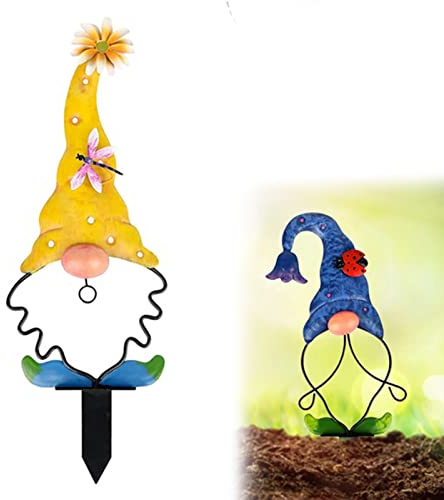 Jauhmui Metall Gartenstecker,Zwerg-Dekoration,Gartenzwerg Figuren,Metall Gartenfiguren Kunst Dekorationen,große Metall-Hofkunst,Gartendeko Für Garten Outdoor außen Garten Terrasse und Balkon (Gelb)