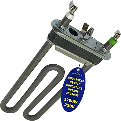 Heating Element Resistance with Thermal Fuse for Washing Machine 1700W 230V Length 172 mm with the Original Code C00094715 094715 C00087188 087188 1101045 for Indesit - Warranty 10 Years - MONTERAL