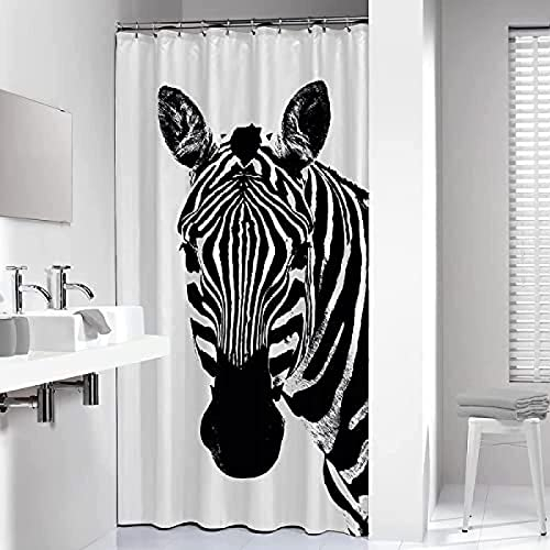 REBELA 3D Duschvorhang 240x200 Zebra Duschvorhänge Antischimmel Wasserdicht Badevorhang Zebra Duschrollo für Badewanne Dusche Badezimmer Shower Curtains, 12 Duschvorhang Ringe