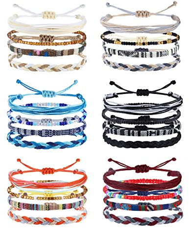 Florideco 24 Pcs Boho Surfer Bracelet Ankle Adjustable Beaded Anklets Unisex Handmade Braided Bracelet Waterproof Surfer Beach Bracelets Colorful Anklet Bracelets String Rope Jewelry for Women Men Classic