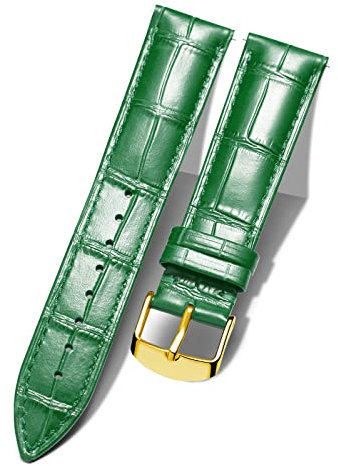 BINLUN Leder-Uhrenarmband Krokodilmuster Schnellverschluss Ersatz Kalbsleder Uhrenarmbänder Smartwatch 10 Farben 13 Größen mit Silber/Rose/Roségold Schnalle für Herren & Damen(Grün,10mm