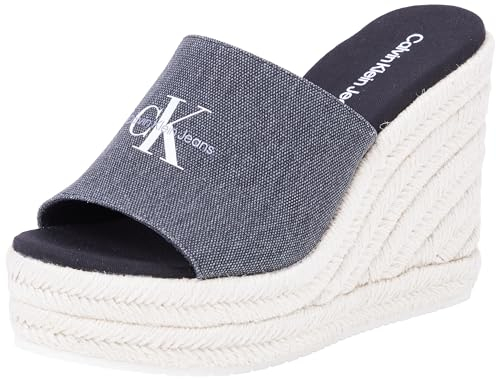 Calvin Klein Jeans Alpargatas de Cuña de Lona para Mujer Espadrilles, Multicolor (Black Salt And Pepper), 39 EU