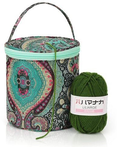 Coopay Mini Garntasche, Klein Wolle Tasche für Kinder und Anfänger, Garn Aufbewahrung zum Aufbewahren von Wollknäuel und Stricknadeln/Häkelnadel Set und Laufendem Projekt, Cashewblüten
