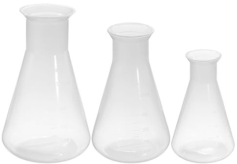 PATIKIL 250,500,1000ml Plastic Erlenmeyer Flask, 3 Pack Wide Mouth Conical Flask for Laboratory, Clear