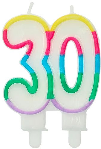 Folat 24182 Kuchen Kerze Colorblock Ziffer/Zahl 30-7,5 x 6 cm Geburtstagskerzen für Geburtstag, Geburtstagsdeko, für Kinder Partys, Hochzeiten, Firmenfeiern, Jubiläen