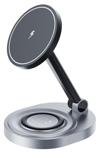 Apple iPhone 15 MagSafe Charger Station - Wireless Charging Stand for iPhone and Apple Watch - Foldable Travel Duo Charger - Magnetic Charging Dock