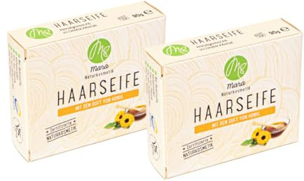 Mara Naturkosmetik - Feste Haarseife Honig– Pflegende Wellness Reinigung ohne Palmöl für Frauen und Männer – Naturseife - Nachhaltig, vegan, bio, umweltfreundlich, handgemacht und zertifiziert 2x90g