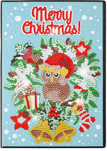 MWOOT Weihnachts Diamant Malerei A5 Notizbuch, DIY 5D Christmas Diamond Art Painting Leder Skizzenbuch, Strass Malerei Blanko Papier Notizblock Malen nach Zahlen für Journal Schule Büro Geschenk