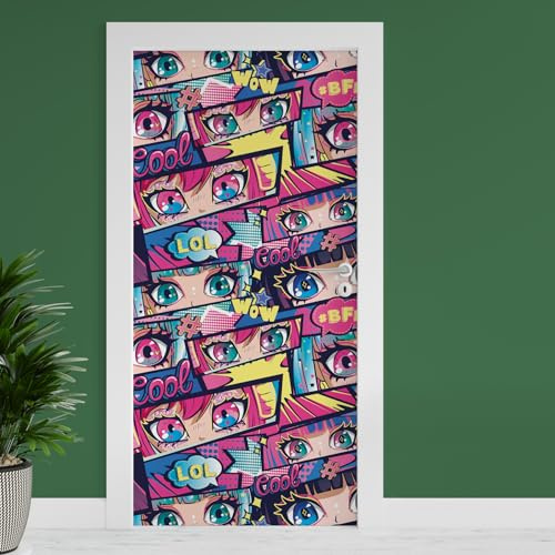 Finest Folia Türfolie 90x200 cm Türtapete Türposter Folie für Tür Wohnzimmer Kinderzimmer Küche Türaufkleber Bad Aufkleber selbstklebend TF03 (20 Manga Eyes)