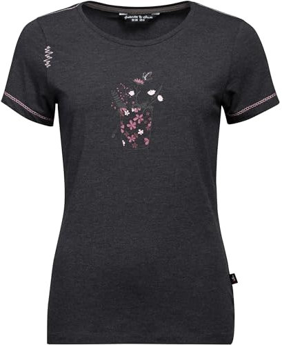 Chillaz Damen Saile Chalkbag Flower T-Shirt, black Melange, L