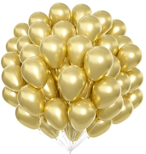 Unisun Ballons Doré 100 Pcs, 30,5 cm Latex Ballon Or Métallique Chromé pour Doré Thème Kit Arche Ballons Anniversaire Mariage Carnaval Festival Enfant Baby Shower Evénements Fête Décorations