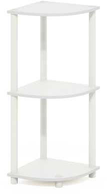 Furinno Turn-N-Tube 3-Tier Corner Display Rack Multipurpose Shelving Unit, White/White