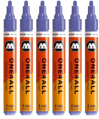 Molotow One4All 227HS Acryl Marker (4,0 mm Strichstärke, hochdeckend und permanent, schnell trocknend, nachfüllbar, für fast alle Untergründe) 6 Stück Farbe 247 veilchen