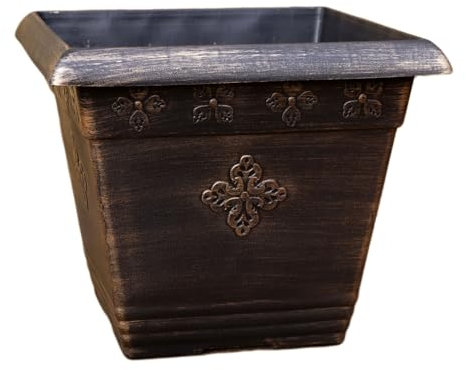 Darthome Square Medley Planter 37cm Black Bronze Plastic Antique Baroque Garden Plant Pot