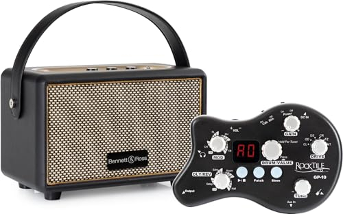 Rocktile GP-10/BB-820BK Set Amplificador Guitarra - Auriculares con 6 Modelos de Amp, Funciones Extras, Altavoz Bluetooth® 4 Fullrange, Batería - Negro