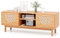 GYMAX TV Ständer, TV Schrank für Fernseher bis zu 55 Zoll, Fernseher Schrank mit 2 großen Schubladen & offenen Regalen, TV Lowboard für Wohnzimmer & Schlafzimmer, 120x35x45,5cm, Natur