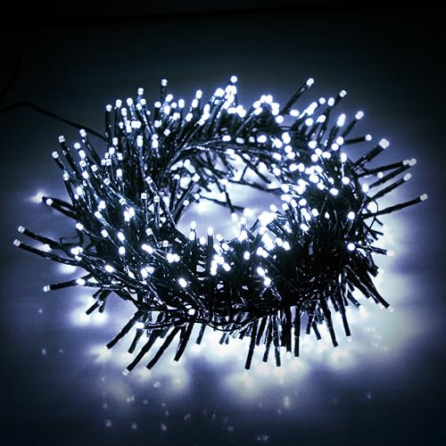 EcoNour Christmas Tree Cluster Lights - 1000 LED - Cool White - 6 Hours Timer, 8 Lighting Modes, Plug-in, Waterproof for Indoor & Outdoor Use - 10m Lit Length