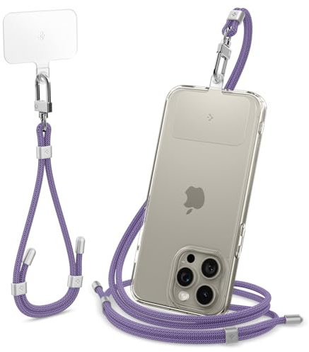 Spigen Handykette Universal Handyhülle mit Band zum Umhängen & Handschlaufen Set [ConTag] kompatibel mit iPhone 16/15/14/13 Serien, Galaxy S25/S24/S23 und Allen Smartphones - Deep Purple