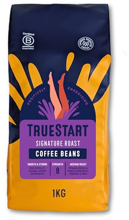 TrueStart Coffee Beans, Signature Roast, Arabica & Robusta, 1kg | Smooth and Strong, Arabica & Robusta, Medium Roast, Whole Bean - Mycotoxin-Free & Antioxidant Rich, Espresso, Filter Brewing