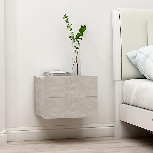 TJROO Nachttisch 40 x 30 x 30 cm Wandregal grau Beton mit 2 Schubladen Hängender Nachttisch Schrank platzsparend aus Spanplatte