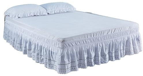 YUCHUANGYE Cache Sommier Jupe de lit Blanche à Volants brodée Bien Faite Wrinkle & Tissu résistant à la décoloration Cache Sommiers(160x200x38cm)
