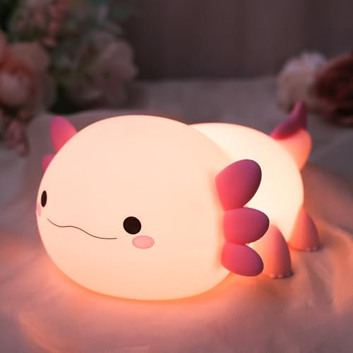YuanDian Axolotl Nachtlicht, Süßes Axolotl Lampe mit Touch-Steuerung, Dimmbar und 20 Minuten Timer, für Kinderzimmer, Nachttischlampe für Frauen, Teenager, Mädchen, Babies