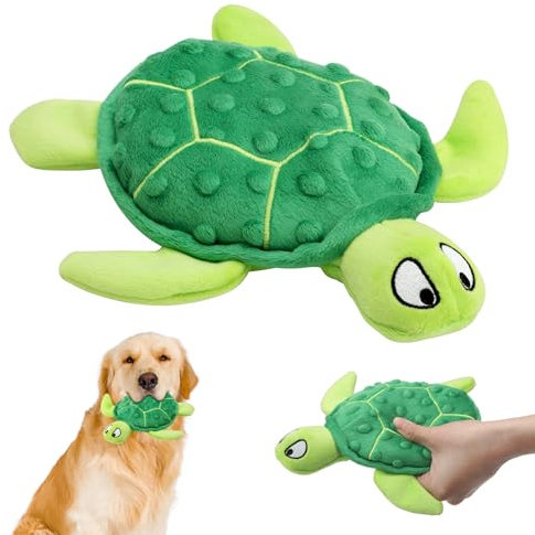 TNSLAND Hundespielzeug Guietschend, Interaktives Hundespielzeug Welpen, Kauspielzeug Hund Kuscheltier Plüsch, 25CM Schildkröte Kuscheltier für Kleine und Mittlere Hunde