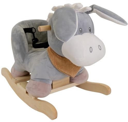 Doukidou Schaukeltier, Esel, Inkl. Sicherheitsgurt, Fröhliches Hin- und Herschaukeln, Ca. 59 cm, Polyester/Holz, Graublau