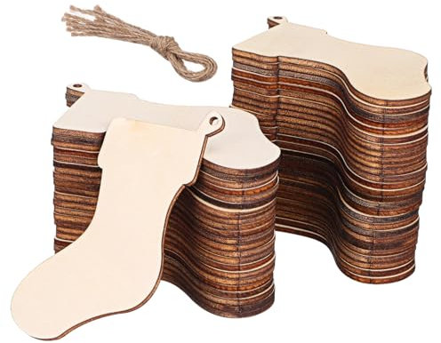 RORPOIR Christmas Wood Stockings Slices 50pcs DIY Wooden Stockings Cutouts Safe Wooden Material Hanging Ornament Embellishments Precise Cut Tree Decorations