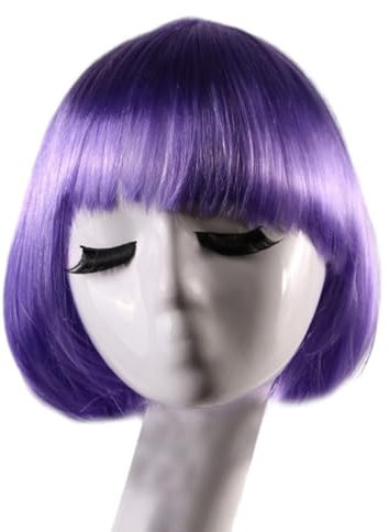 Perücke Kurze Perücke Bunte BOB Perücke Damen Wig Haar Perücken Gerade Perücke Studentin Kurzhaarperücke Perücke kurze Haare für Karneval Fasching Cosplay Mottoparty Halloween,Lila