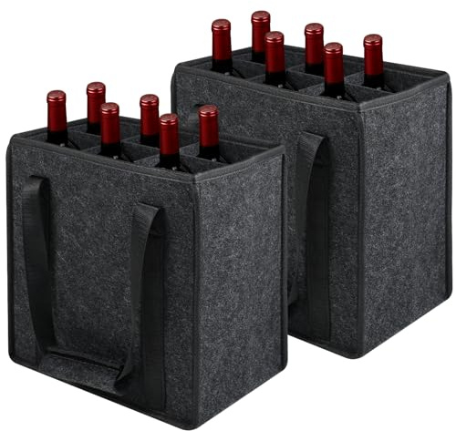 Lauviomify Flaschentasche Filz 2er Set – Getränketräger für 6 Flaschen – Flaschenträger aus Filz für Wein, Bier, Getränke – Tragetasche 27×20×27cm, Schwarz