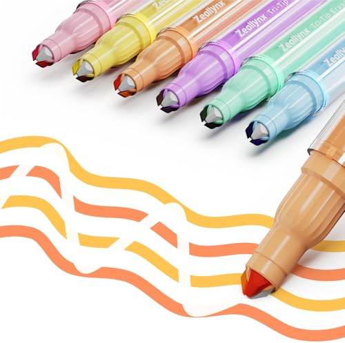 Zeallynx 3-in-1 Textmarker Set – 6 Stifte Mit 2 Highlighter Spitzen & 1 Radierbarer Spitze, Schnelltrocknend, Kein Durchbluten, Mehrfarbig Für Notizen, Schule & Planer