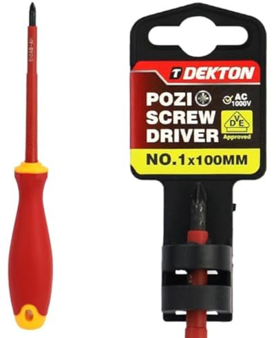 DEKTON POZI VDE Screwdriver PZ1X100MM – VDE Tested to 1000V | EN IEC 60900:2018 Certified | Insulated Sheath for Electrical Safety | Chrome Vanadium Shaft | Corrosion-Resistant Tip | Ergonomic Handle
