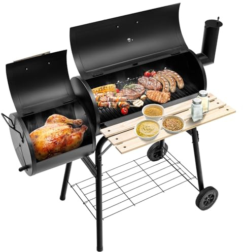 KOMFOTTEU Barbacoa de Carbón con Ruedas y Termómetro, 115 x 65 x 108 cm
