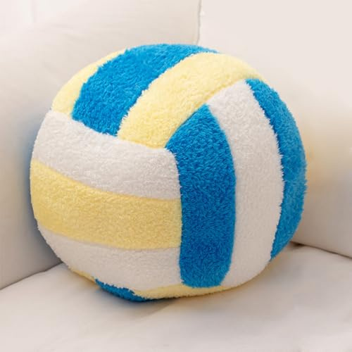 Xiyocadt Volleyball Kuscheltier, Volleyball-Plüschtier Kissen, 3D Plüsch Ball Kissen, Kinder Kuschelkissen, Raumdekoration, Geschenke zur Dekoration von Kinderzimmern (24 cm,Blau)