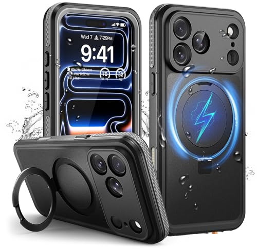 Wusbulk Cover per iPhone 17 Pro IP68 Impermeabile con Supporto Magnetico | 360°Completa Protezione, Waterproof Case con Magsafe, Subacquea Antipolvere Antiurto Custodia per iPhone 17 Pro, Nero