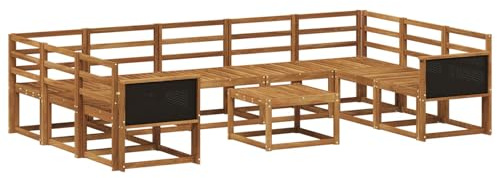 vidaXL Outdoor-Sofagarnitur 10 pcs Natur Massivholz Akazie, Garten-Sofaset, modernes Akazien-Outdoor-Couch, Flexibles Sectional, langlebige Terrassenmöbel für die Lounge im Hinterhof