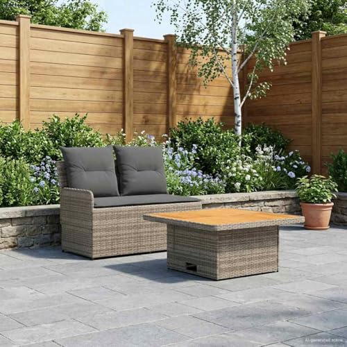 QUAHEAS Divano da giardino con braccioli, 2 pezzi, con tavolo pieghevole in rattan sintetico, resistente alle intemperie, per balcone, terrazza e giardino d'inverno, gruppo di sedute espandibile con